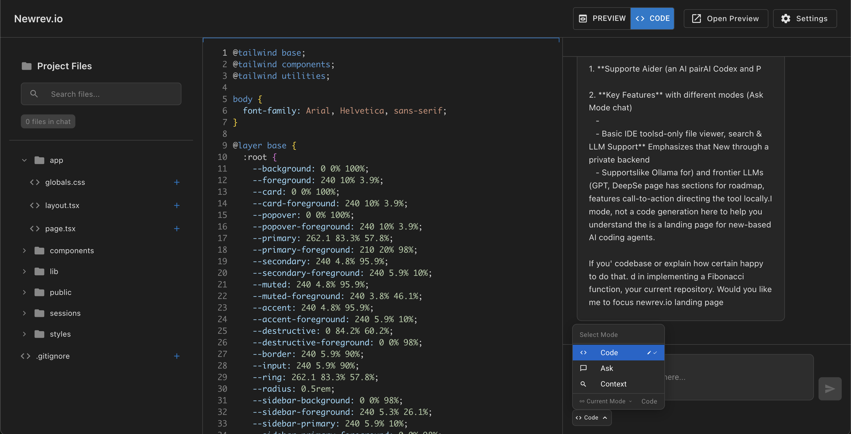 Newrev.io Editor Interface